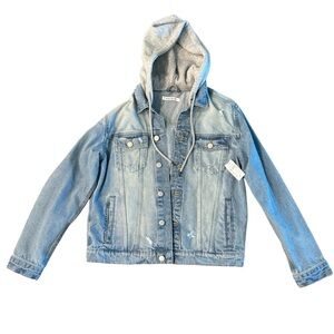 Blue denim jacket with hood